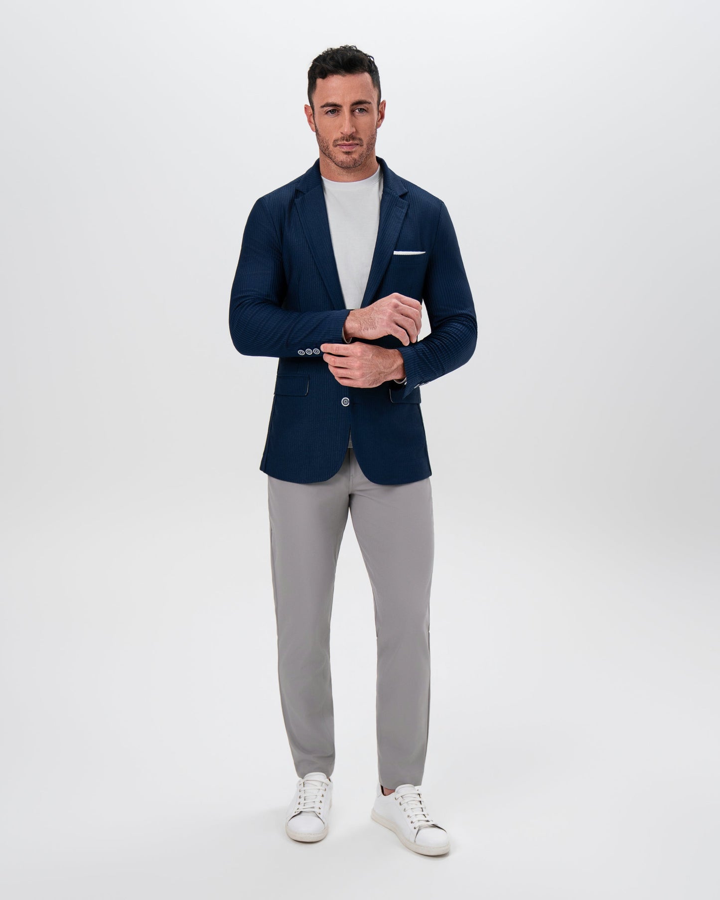 Athletic Fit Stretch Blazer - Navy Seersucker