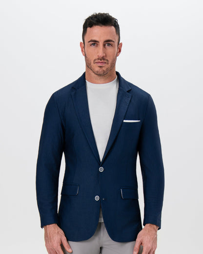 Athletic Fit Stretch Blazer - Navy Seersucker