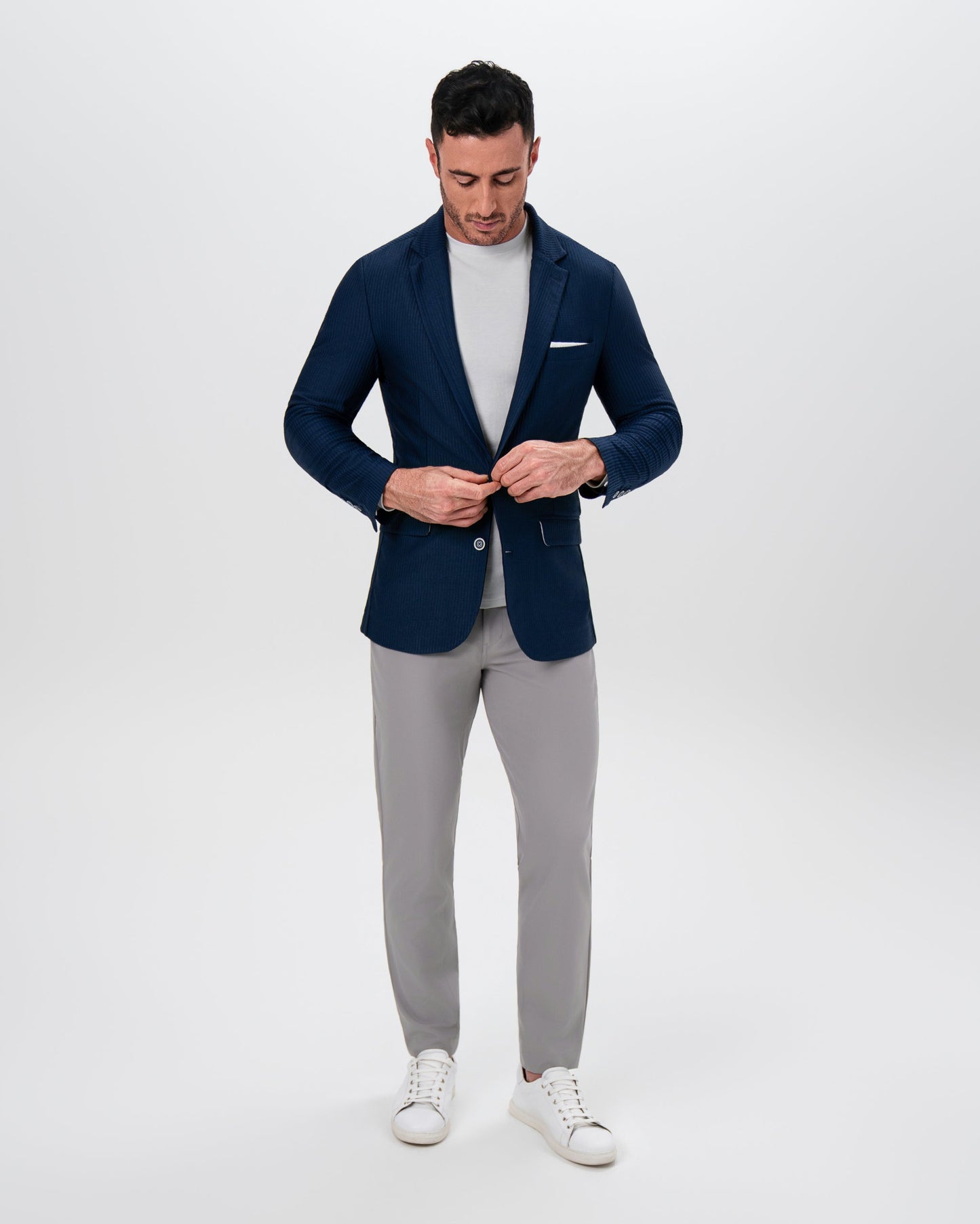 Athletic Fit Stretch Blazer - Navy Seersucker
