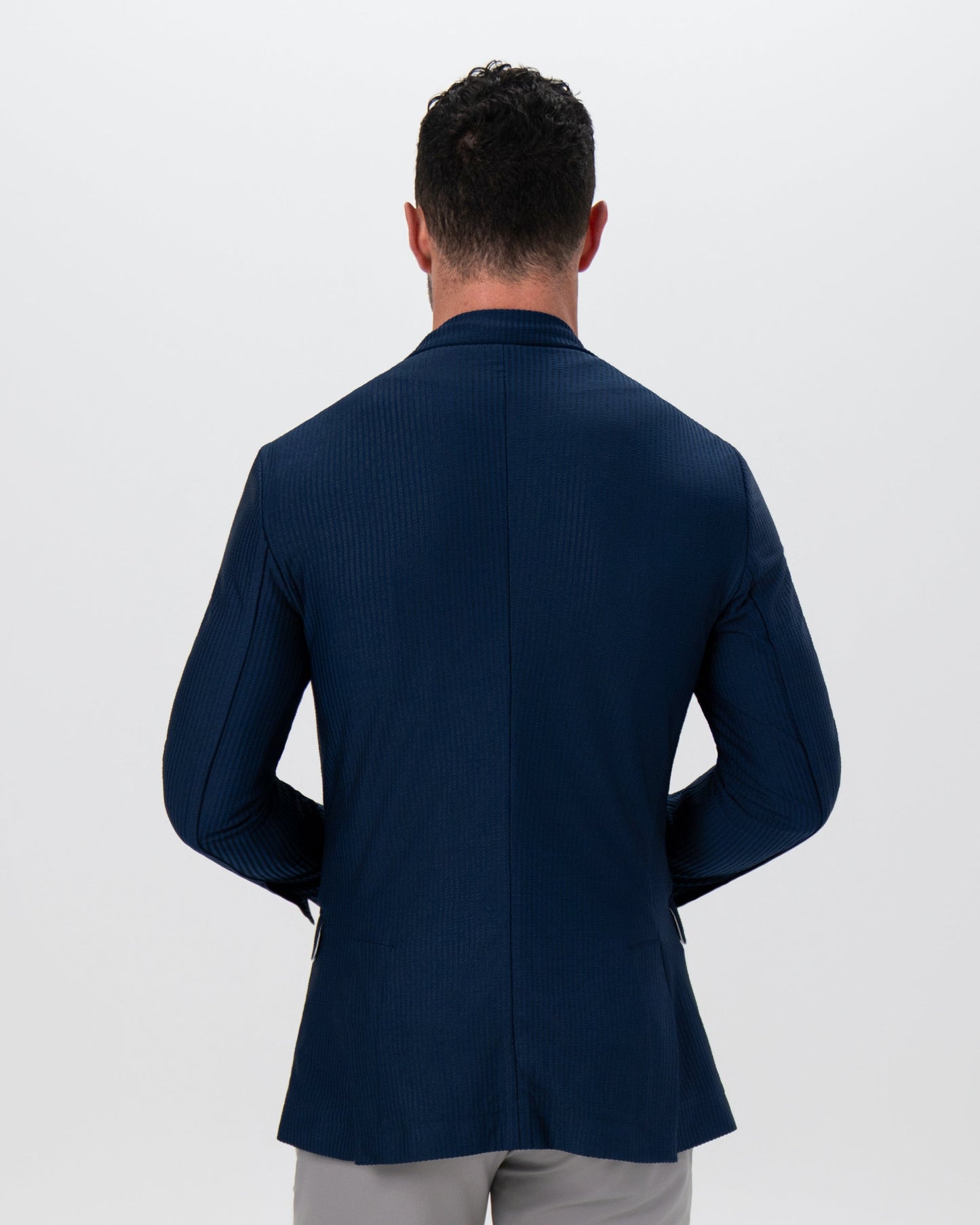 Athletic Fit Stretch Blazer - Navy Seersucker