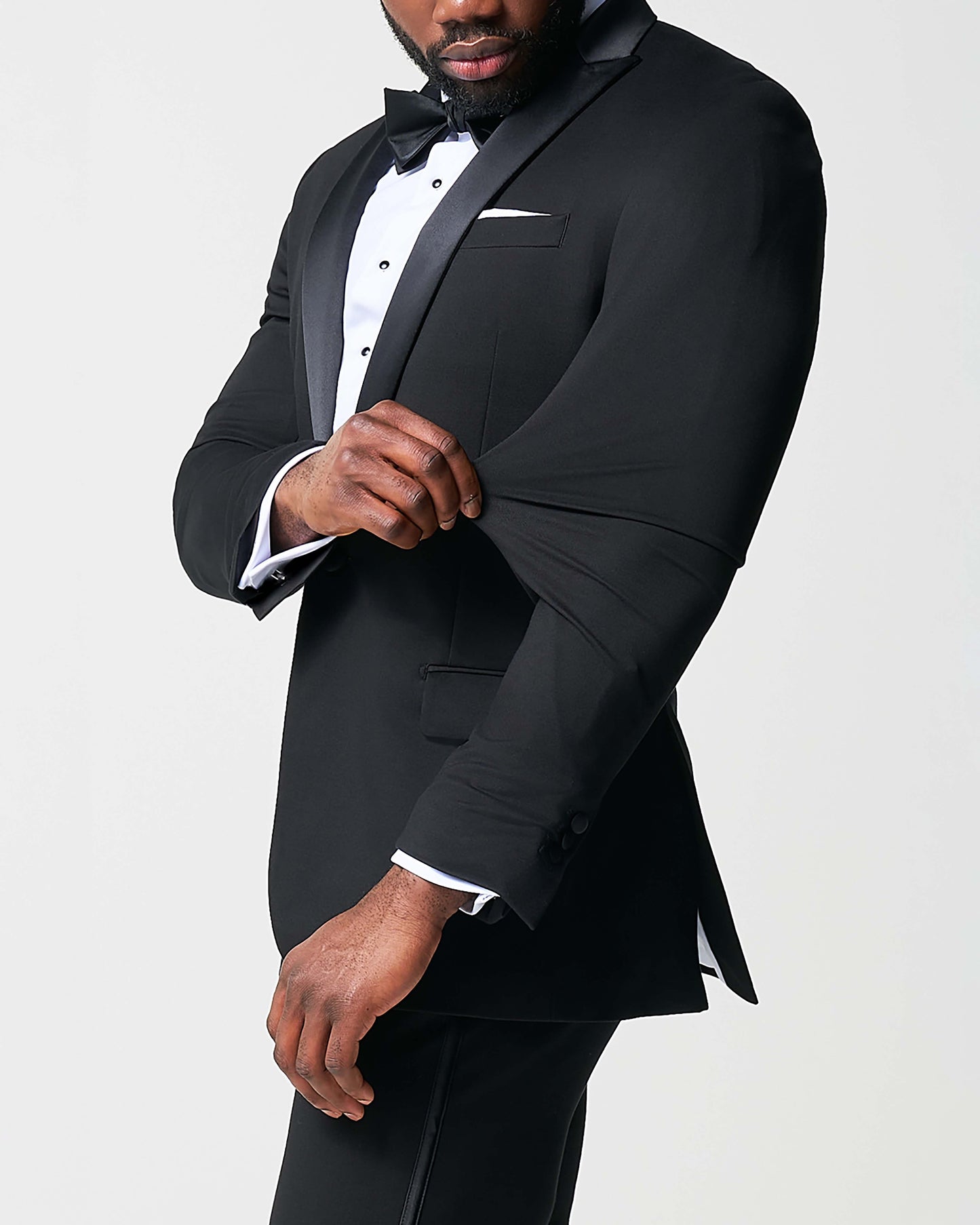 Athletic Fit Stretch Tuxedo Jacket - Black with Peak Lapel