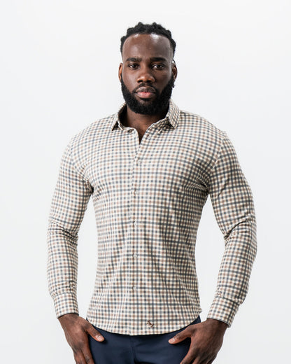 "The Palmer" Brown, Grey, and White Gingham Button Down