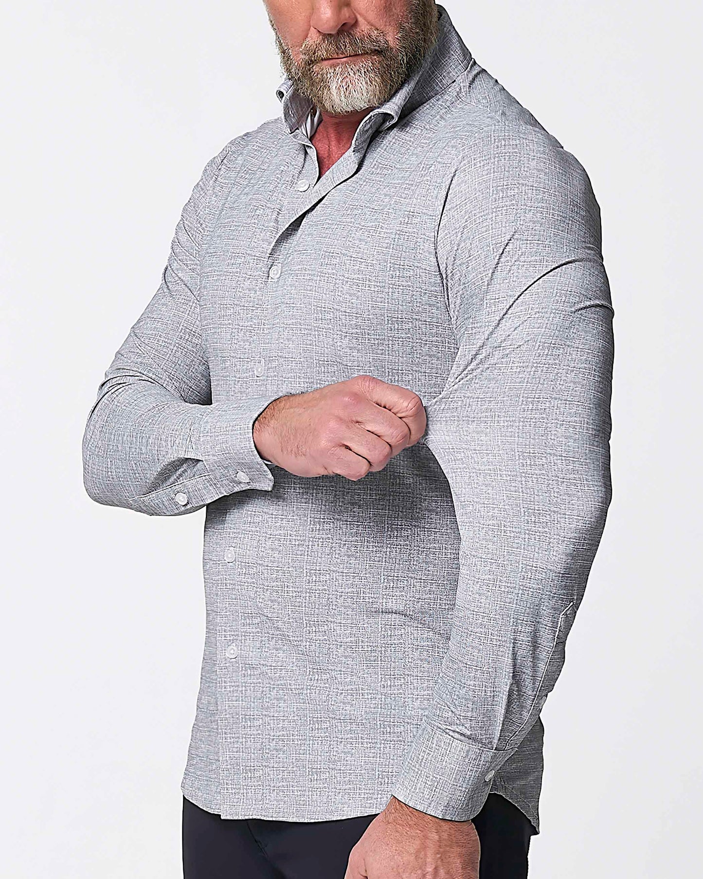 "The Rolo" Sport Shirt - Light Grey Printed Linen