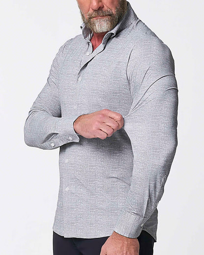 "The Rolo" Sport Shirt - Light Grey Printed Linen