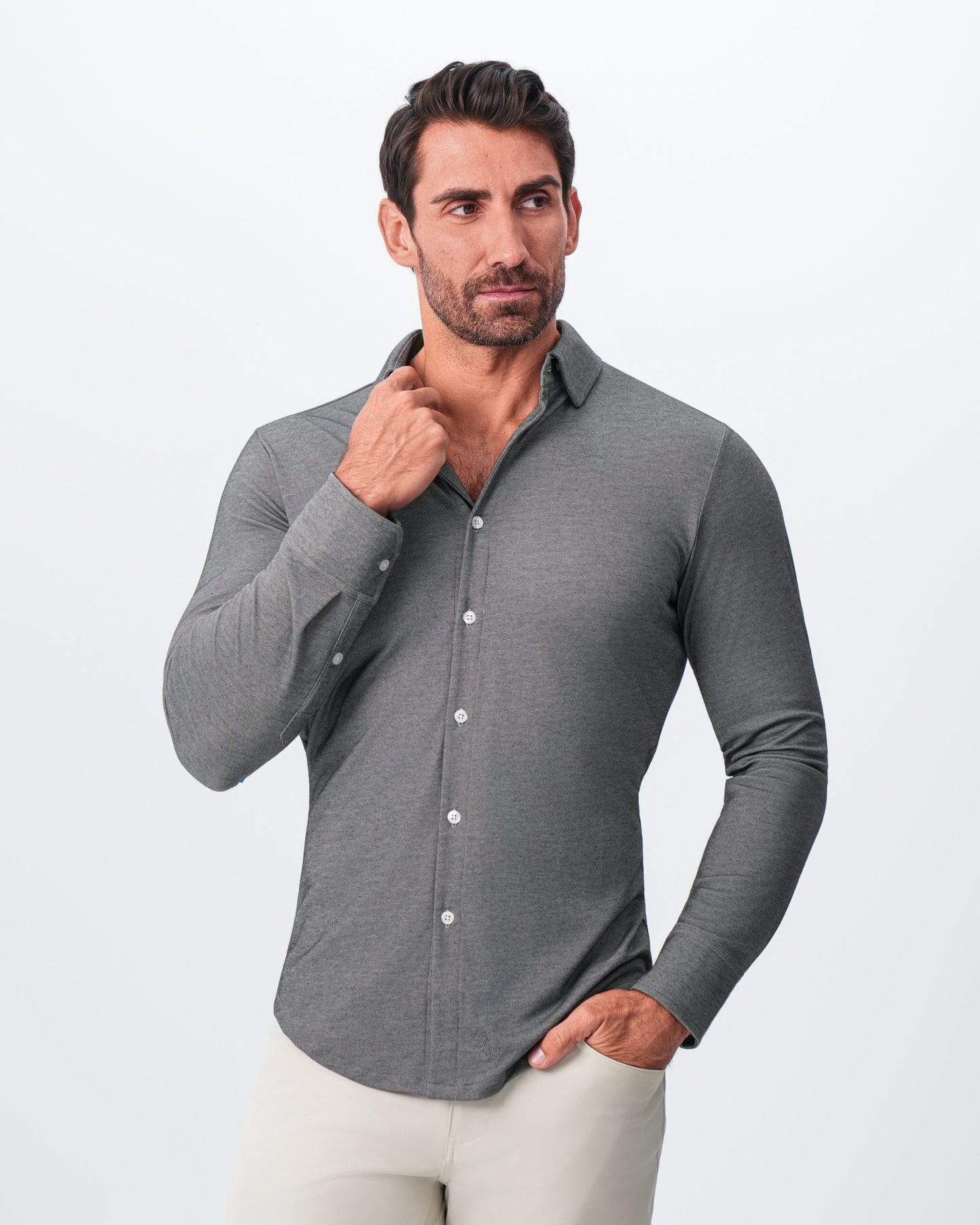 "The Oakley" Charcoal Pique Button Down