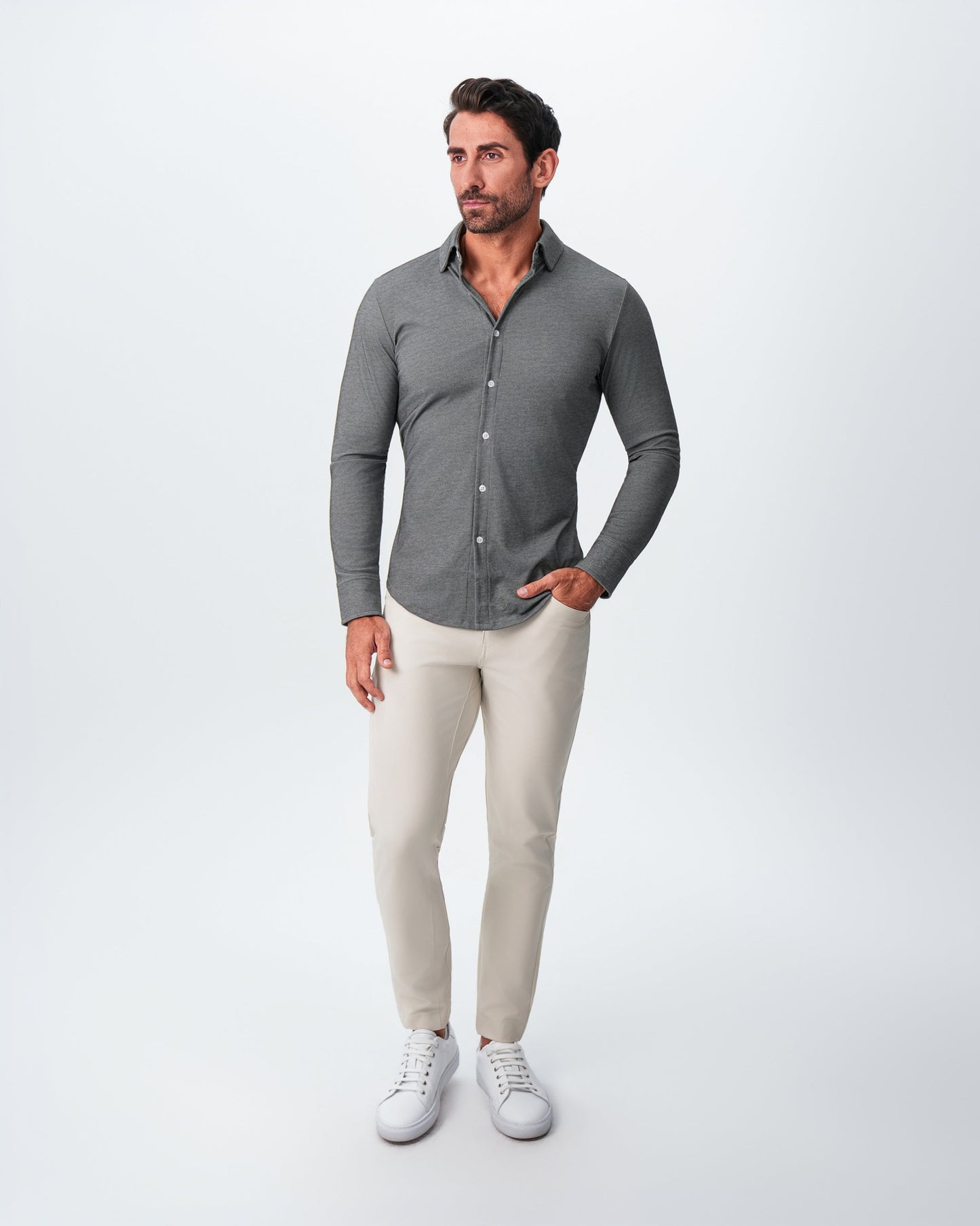 "The Oakley" Charcoal Pique Button Down