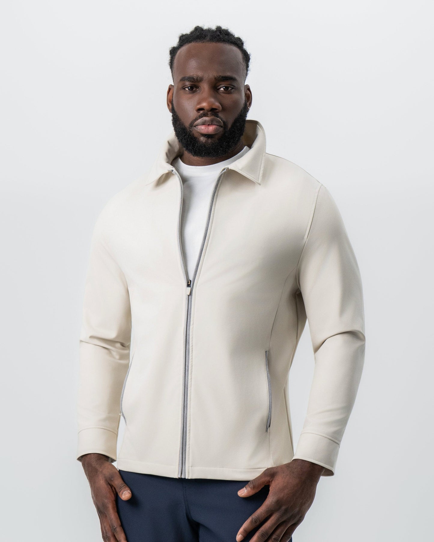 Collared Zip Jacket - Light Khaki