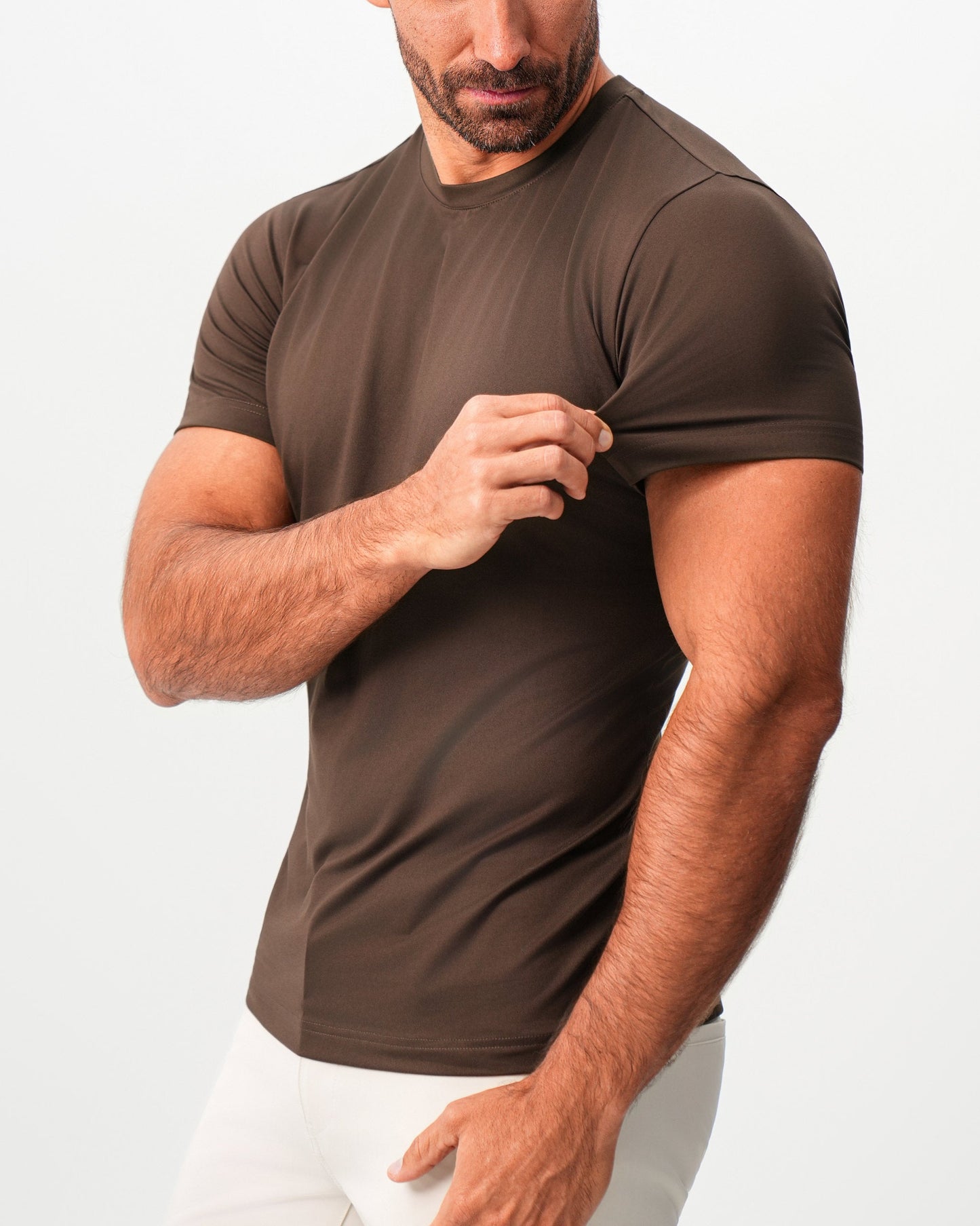 Brushed Mid-Weight Short Sleeve Crewneck - Dark Brown