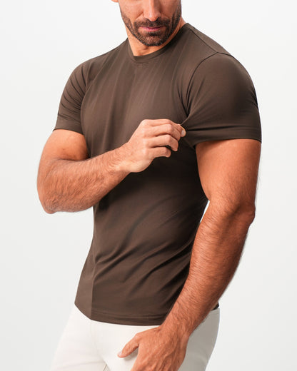 Brushed Mid-Weight Short Sleeve Crewneck - Dark Brown
