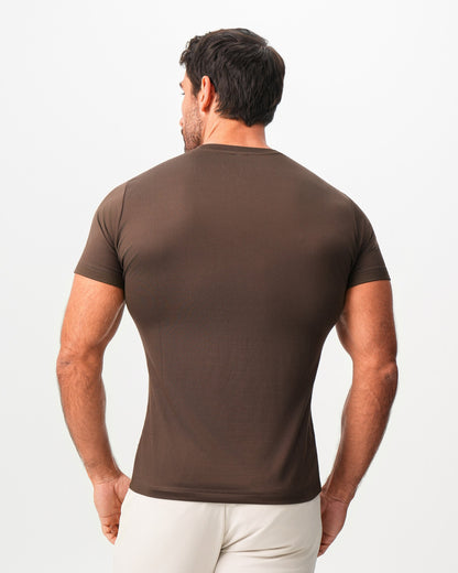 Brushed Mid-Weight Short Sleeve Crewneck - Dark Brown