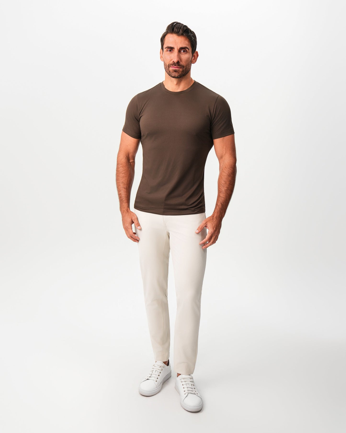 Brushed Mid-Weight Short Sleeve Crewneck - Dark Brown