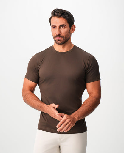 Brushed Mid-Weight Short Sleeve Crewneck - Dark Brown