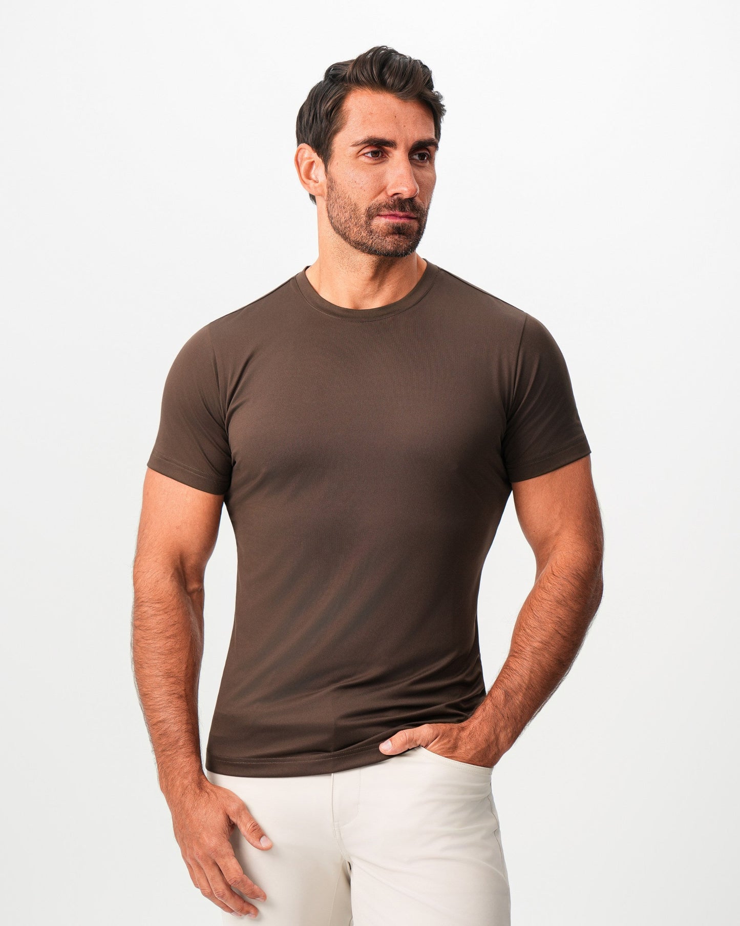 Brushed Mid-Weight Short Sleeve Crewneck - Dark Brown