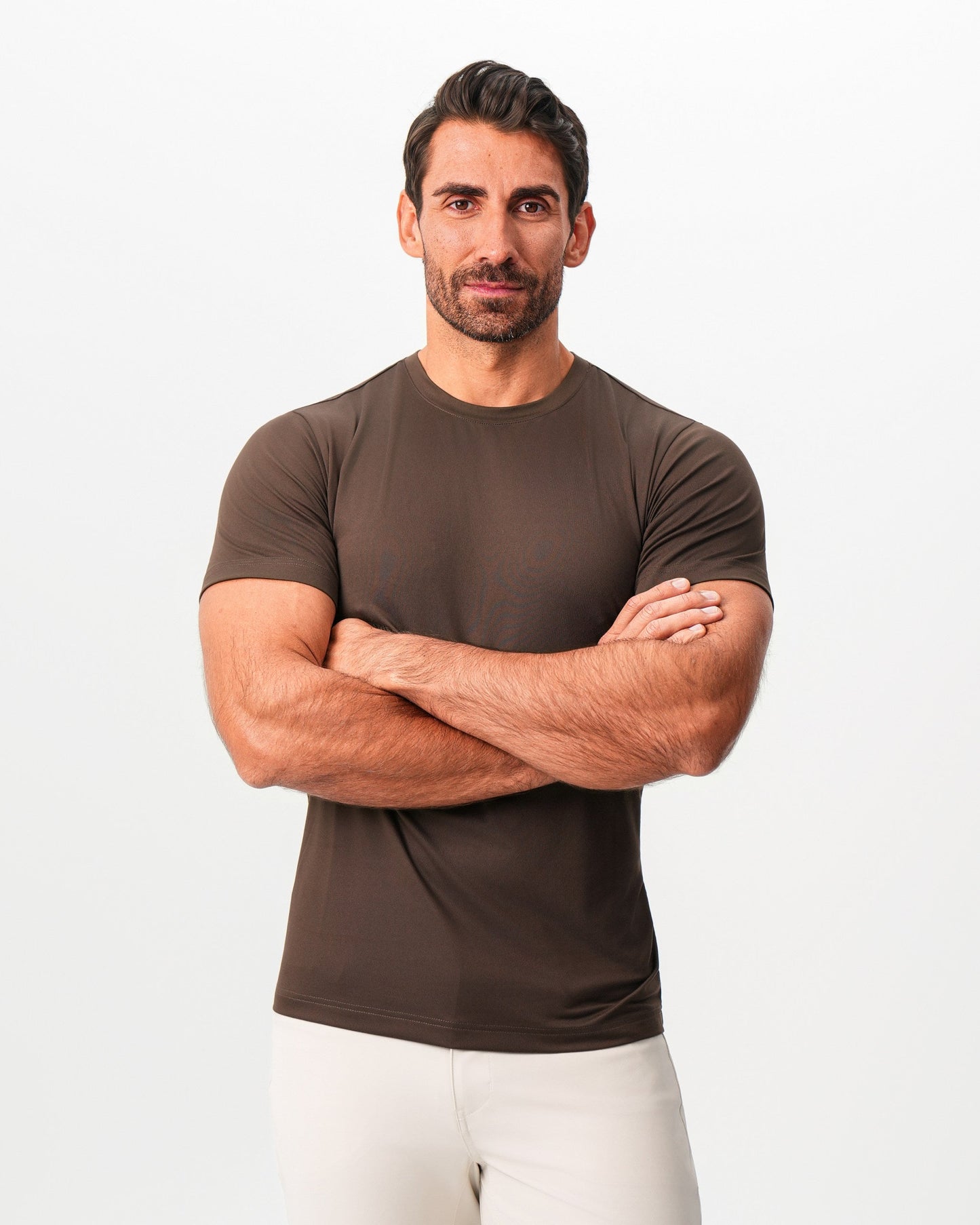Brushed Mid-Weight Short Sleeve Crewneck - Dark Brown