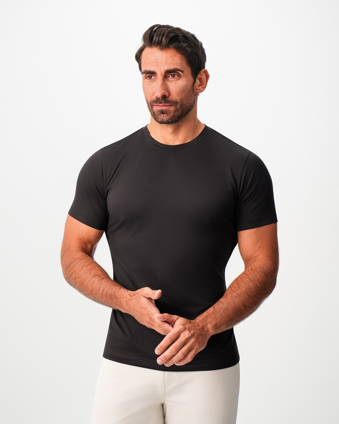 Brushed Mid-Weight Short Sleeve Crewneck - Black