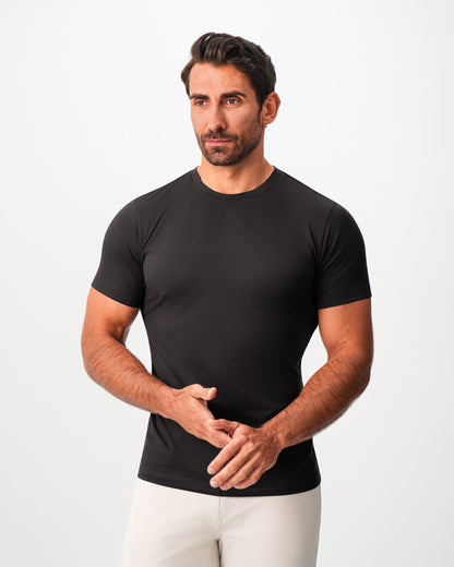 Brushed Mid-Weight Short Sleeve Crewneck - Black