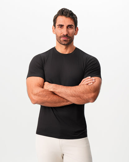 Brushed Mid-Weight Short Sleeve Crewneck - Black