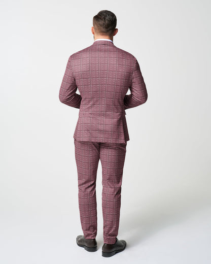Athletic Fit Stretch Suit Pants - Crimson with Burgundy Big Windowpane
