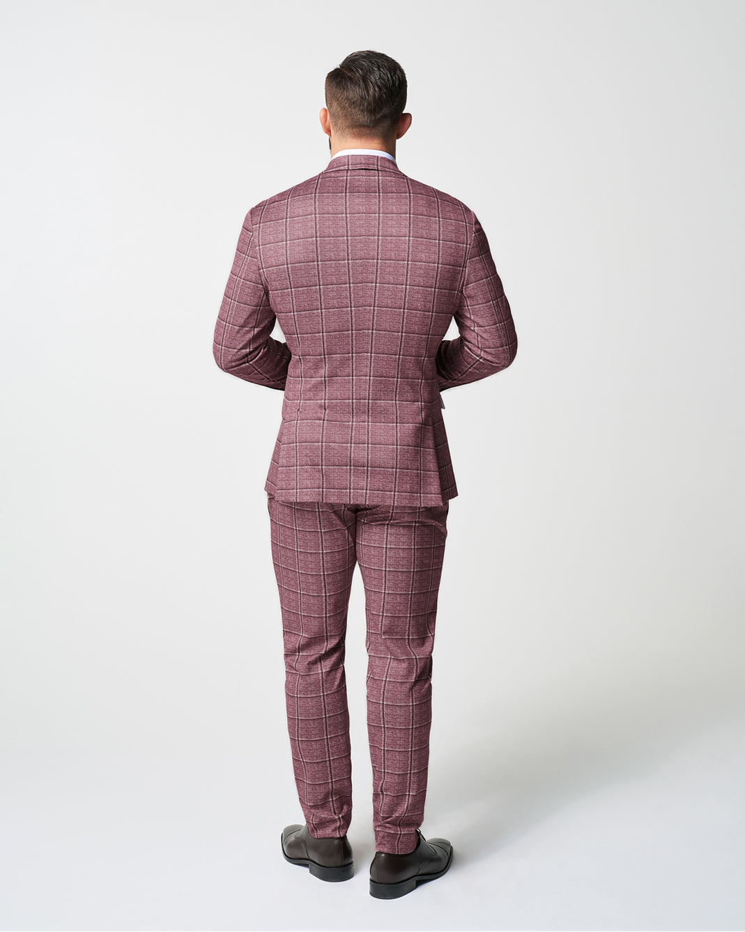 Athletic Fit Stretch Suit - Crimson with Burgundy Big Windowpane