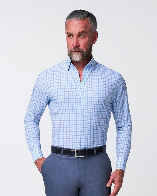 "The Sidney" Light Blue, White & Navy Faded Check
