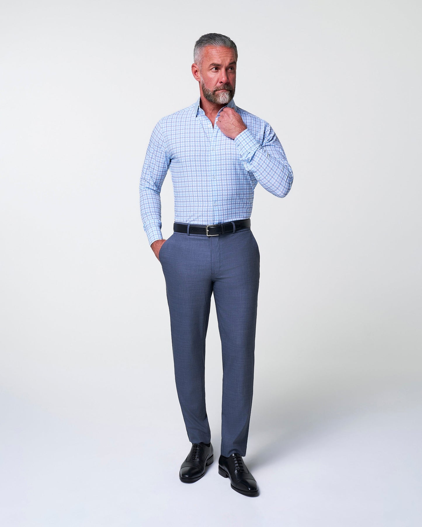 "The Sidney" Light Blue, White & Navy Faded Check