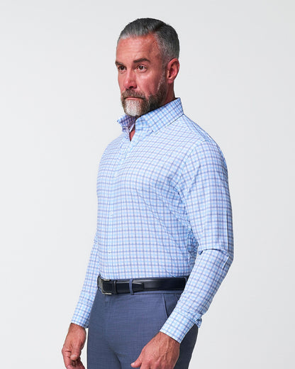 "The Sidney" Light Blue, White & Navy Faded Check