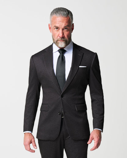Athletic Fit Stretch Suit - Knit Charcoal Chalk Stripe