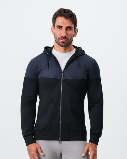 Hooded Hybrid Suede Jacket - Black