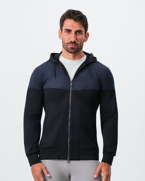 Hooded Hybrid Suede Jacket - Black