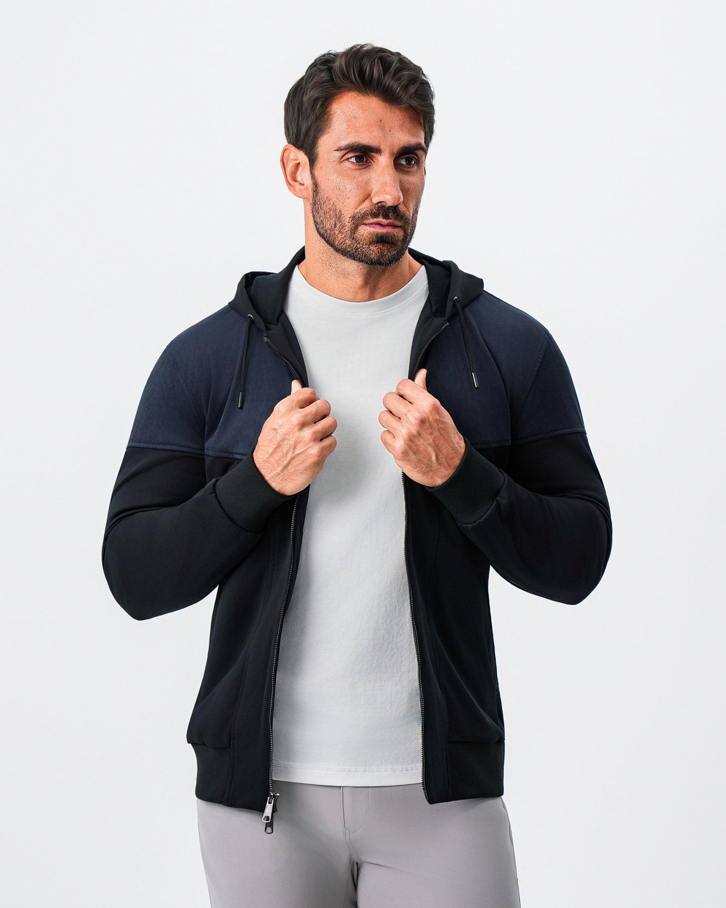 Hooded Hybrid Suede Jacket - Black