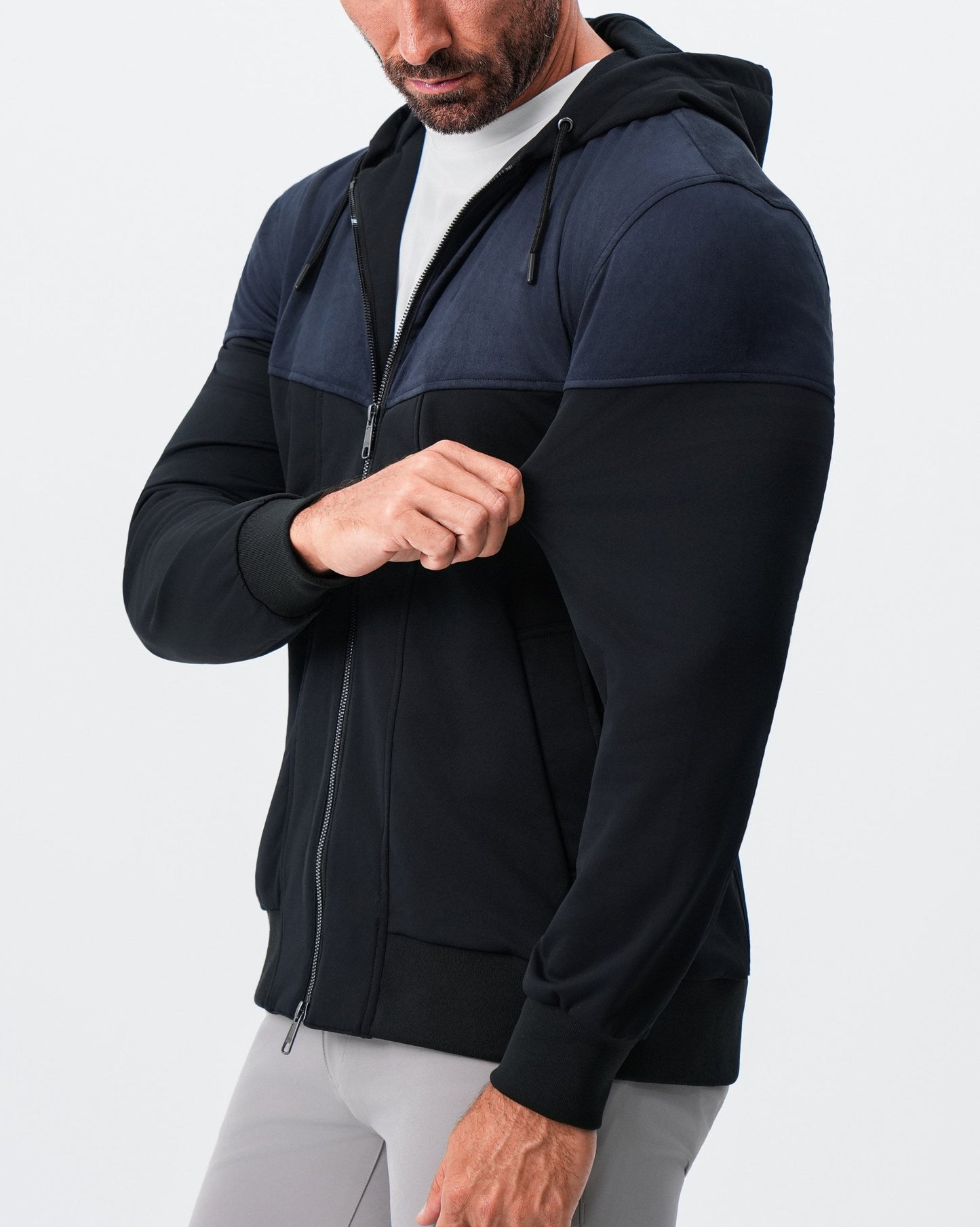 Hooded Hybrid Suede Jacket - Black