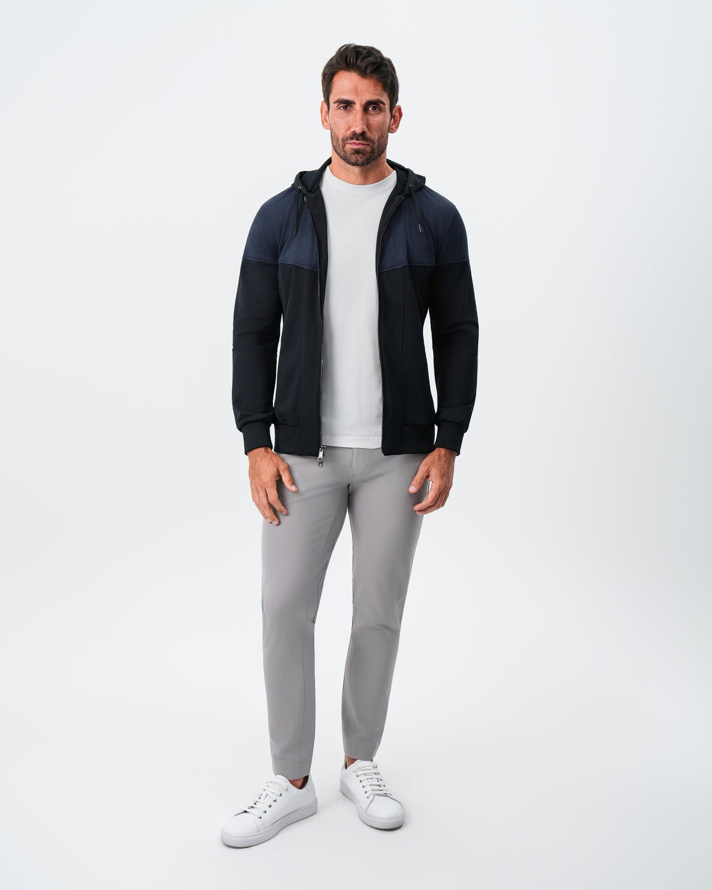 Hooded Hybrid Suede Jacket - Black