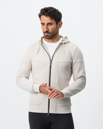 Hooded Hybrid Suede Jacket - Cream