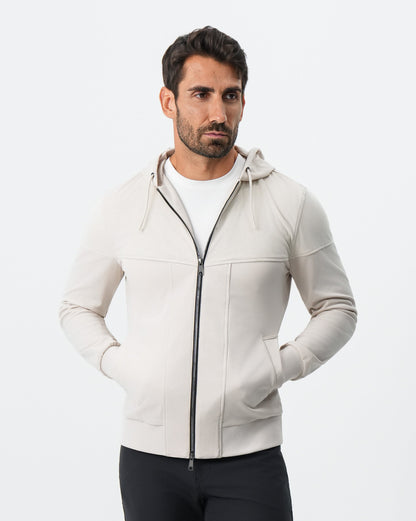 Hooded Hybrid Suede Jacket - Cream