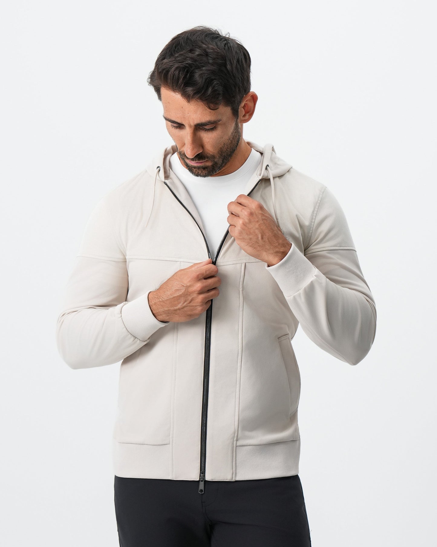 Hooded Hybrid Suede Jacket - Cream