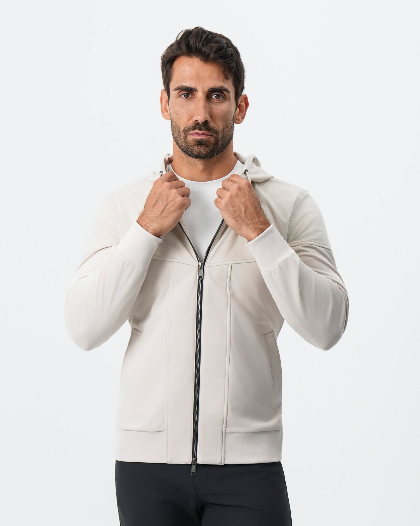 Hooded Hybrid Suede Jacket - Cream