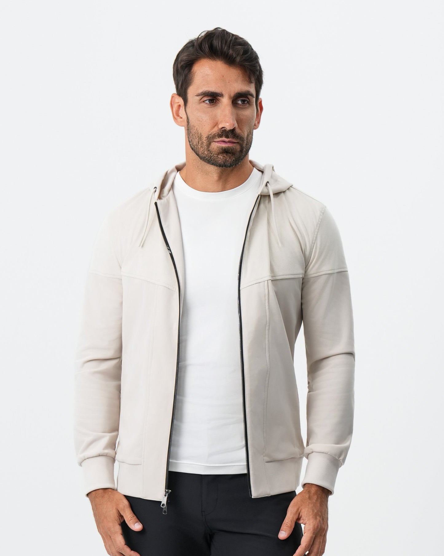 Hooded Hybrid Suede Jacket - Cream