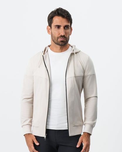 Hooded Hybrid Suede Jacket - Cream