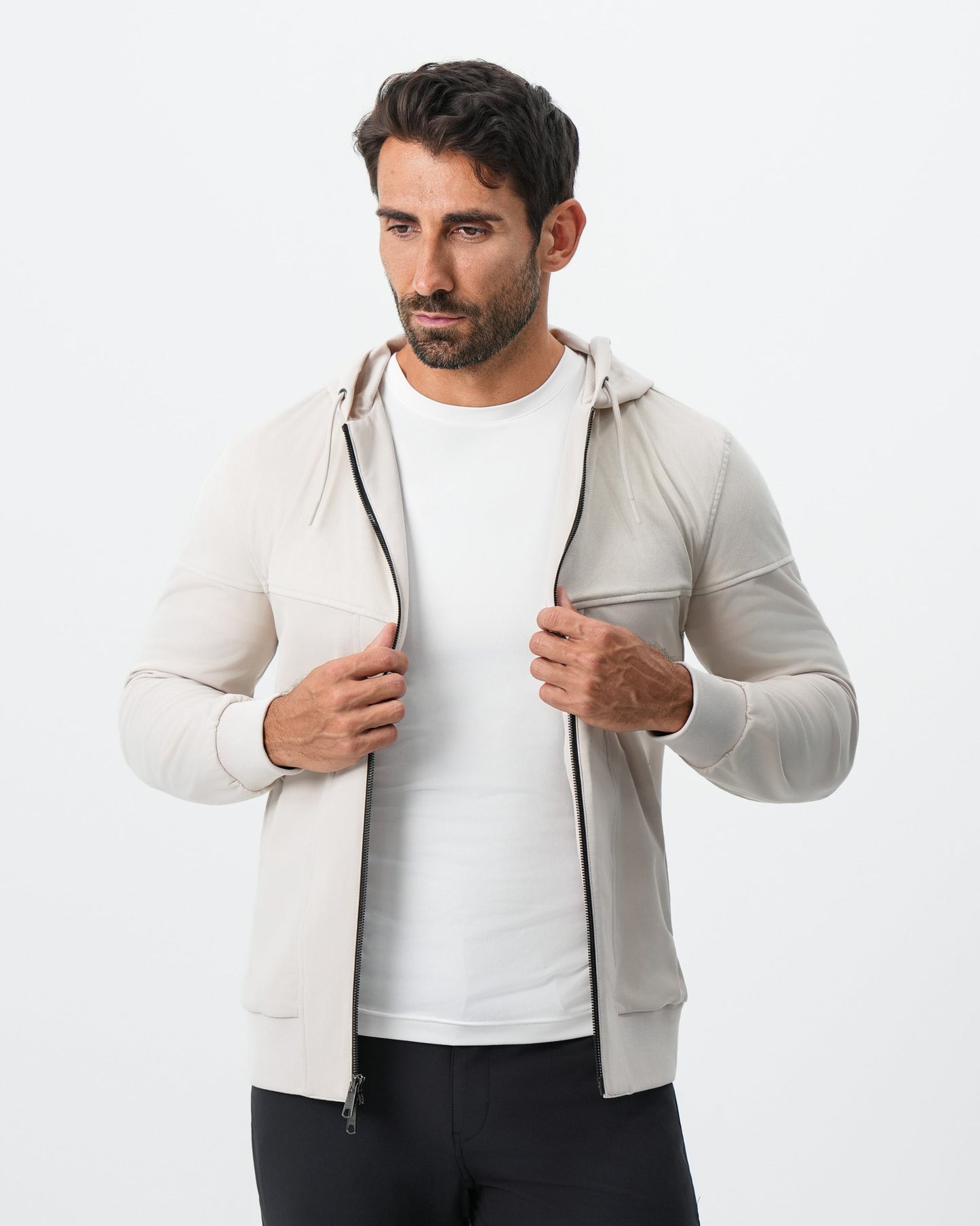 Hooded Hybrid Suede Jacket - Cream