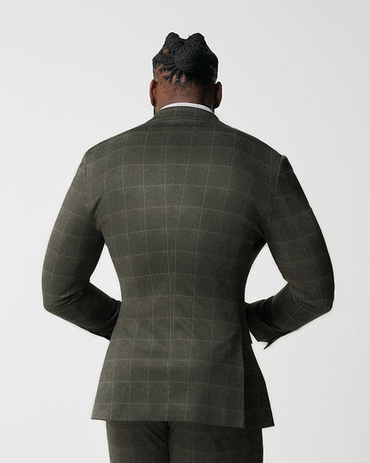 Athletic Fit Stretch Blazer - Olive with White Windowpane