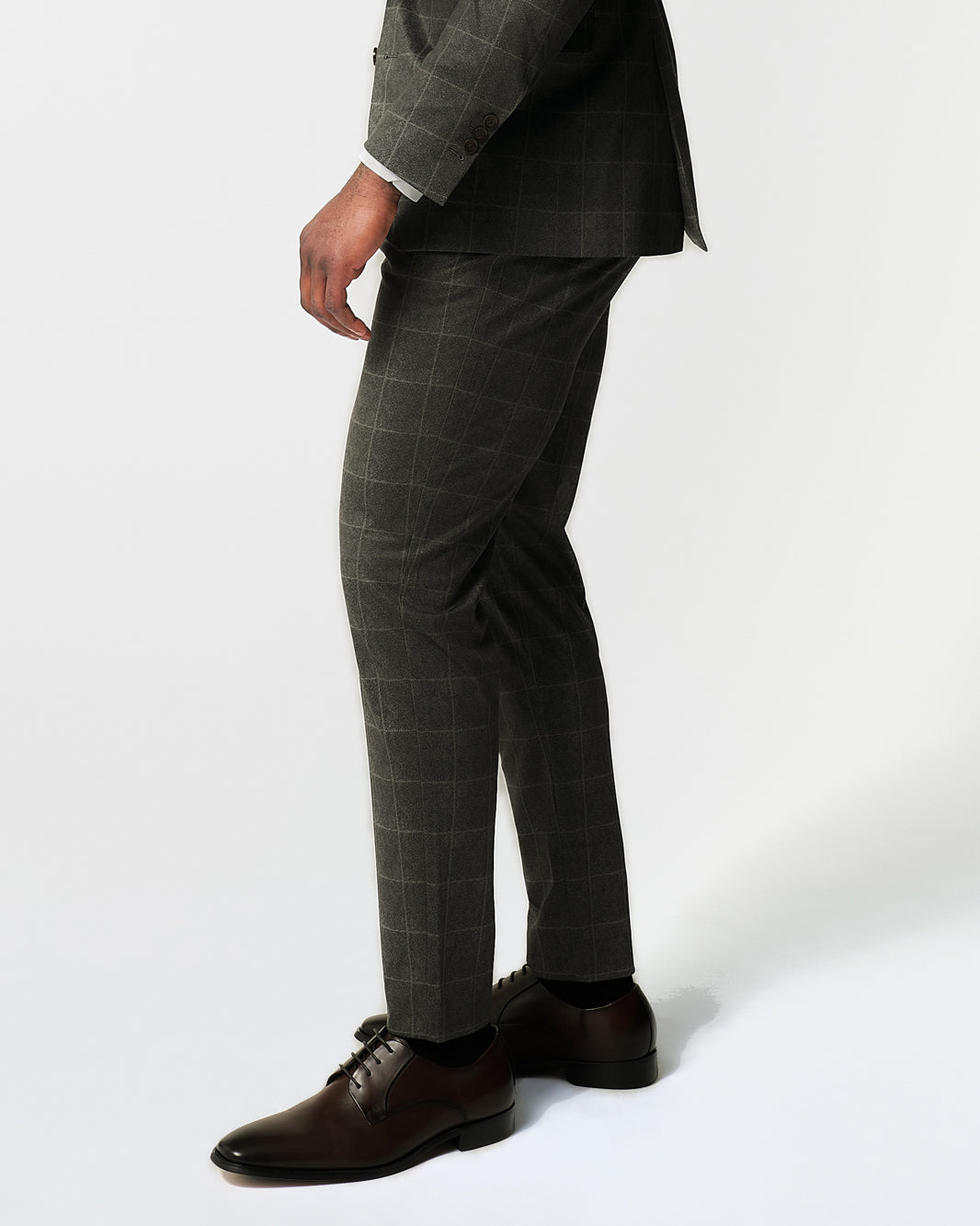Athletic Fit Stretch Suit Pants - Olive with White Windowpane