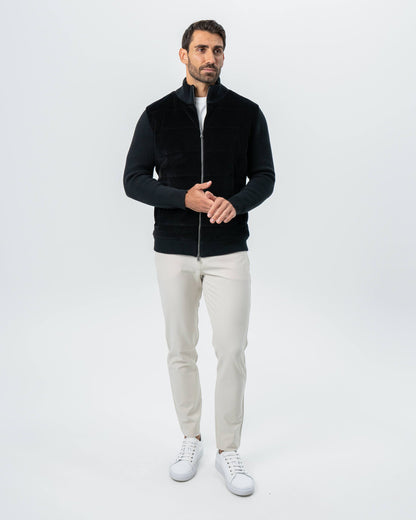 Corduroy Knit Zip Jacket - Black