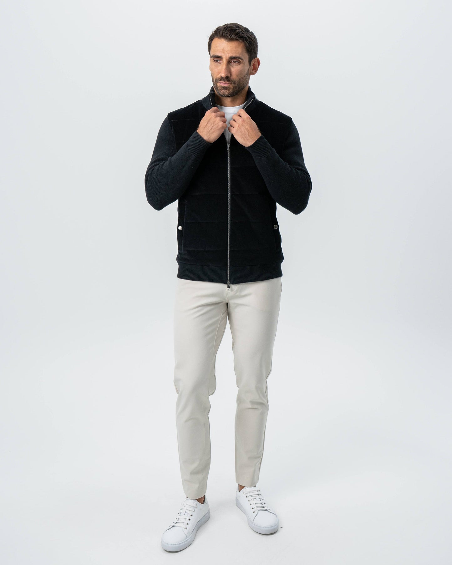 Corduroy Knit Zip Jacket - Black