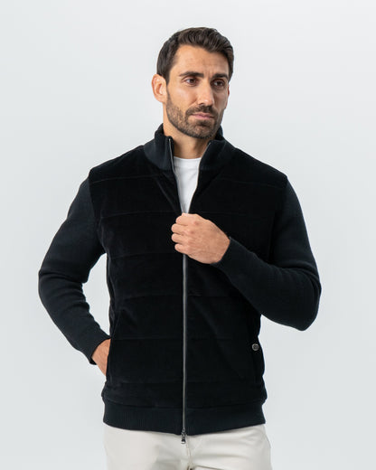 Corduroy Knit Zip Jacket - Black