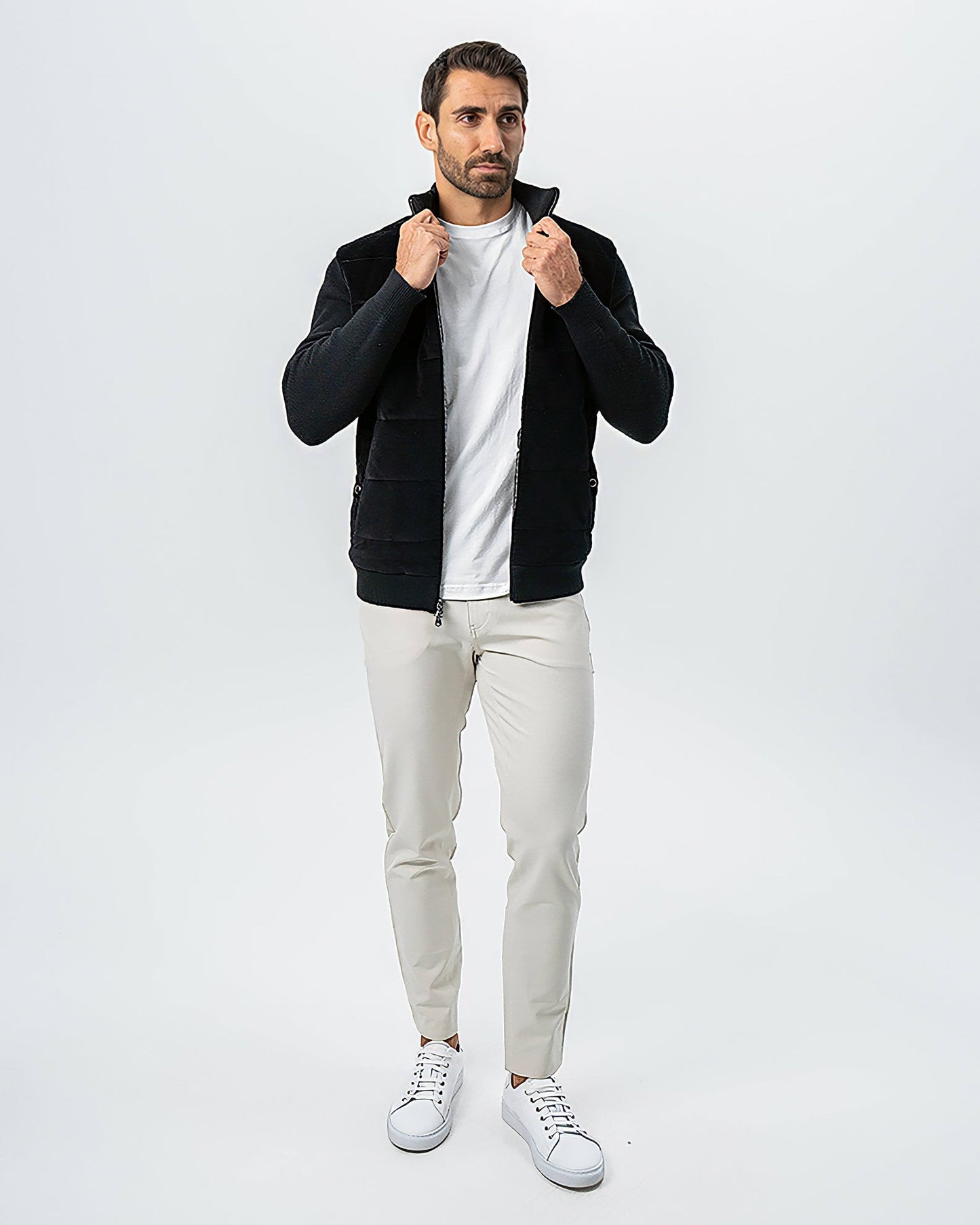 Corduroy Knit Zip Jacket - Black