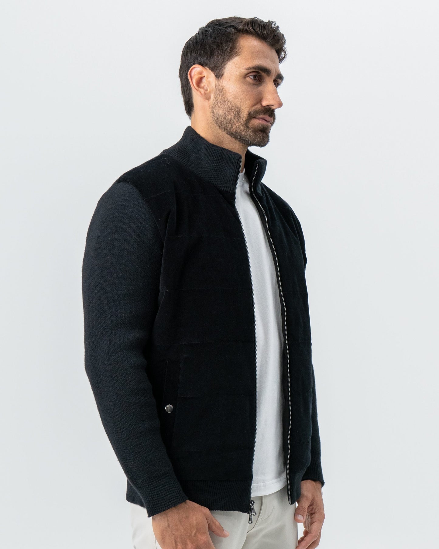 Corduroy Knit Zip Jacket - Black