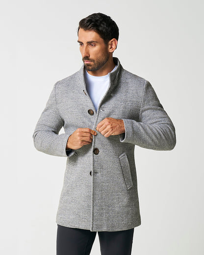 Open Button Overcoat - Grey Herringbone