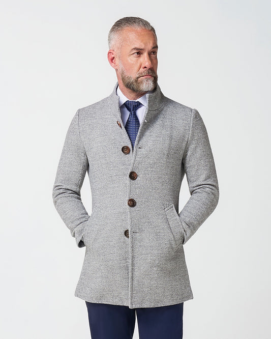Open Button Overcoat - Grey Herringbone