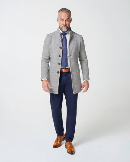 Open Button Overcoat - Grey Herringbone