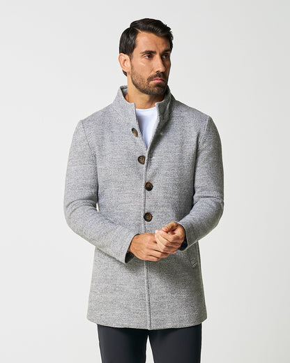 Open Button Overcoat - Grey Herringbone